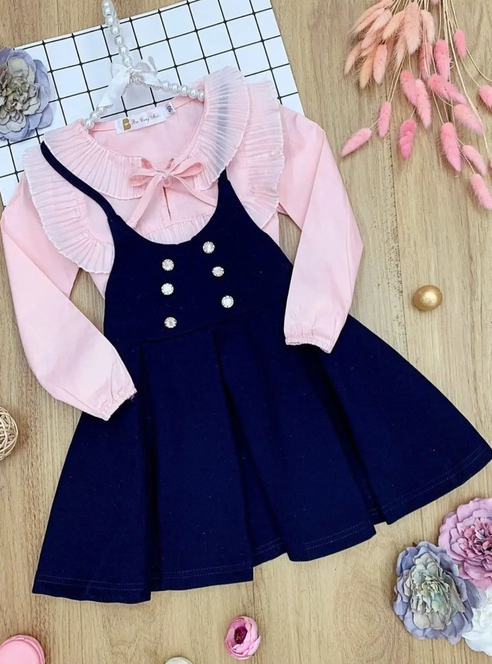 Little Miss Elegant Blouse And Overall Dress Set - Image 2