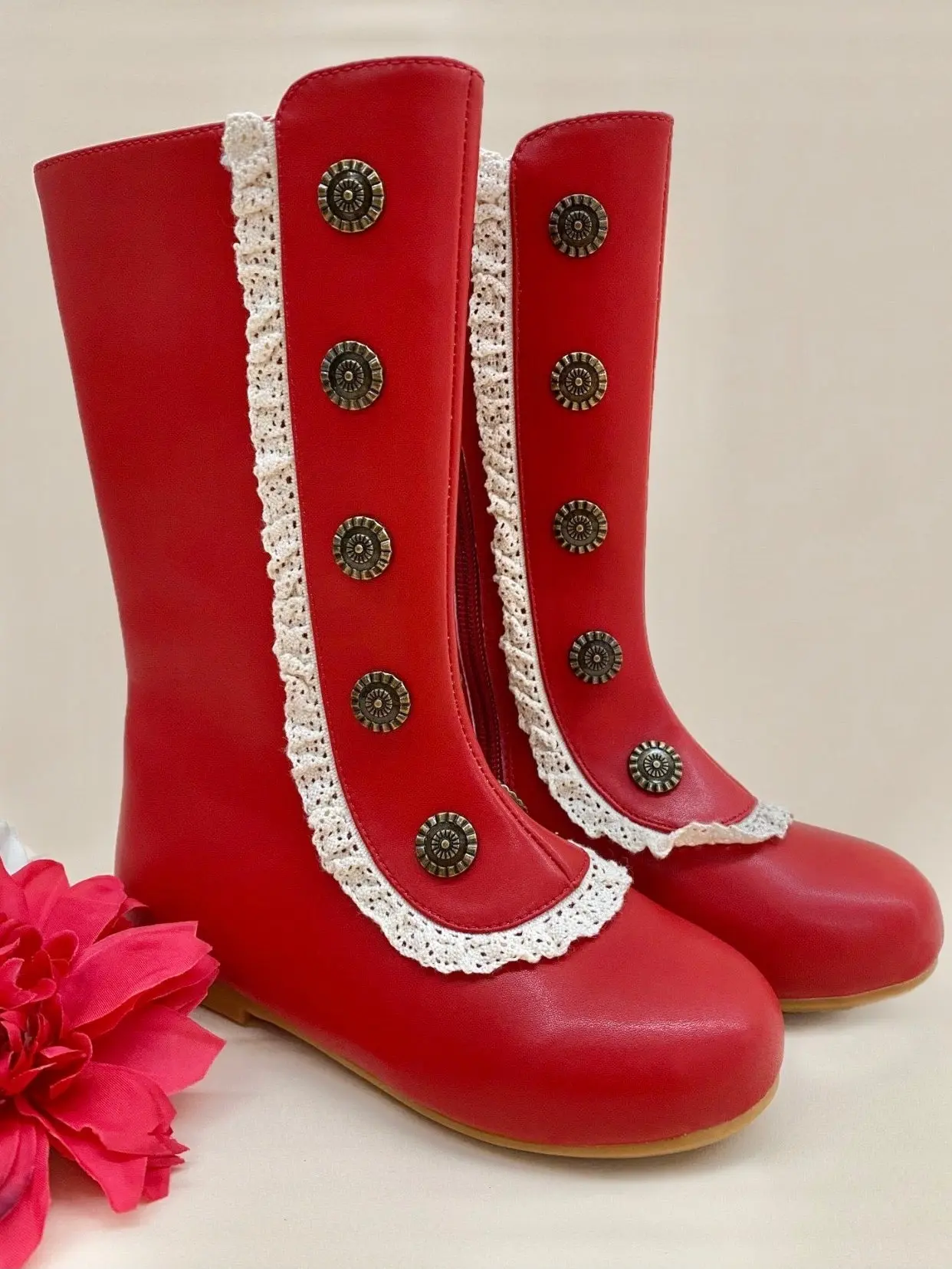 Military Style Lace Ruffle Trimmed Boots  By Liv and Mia - Image 3