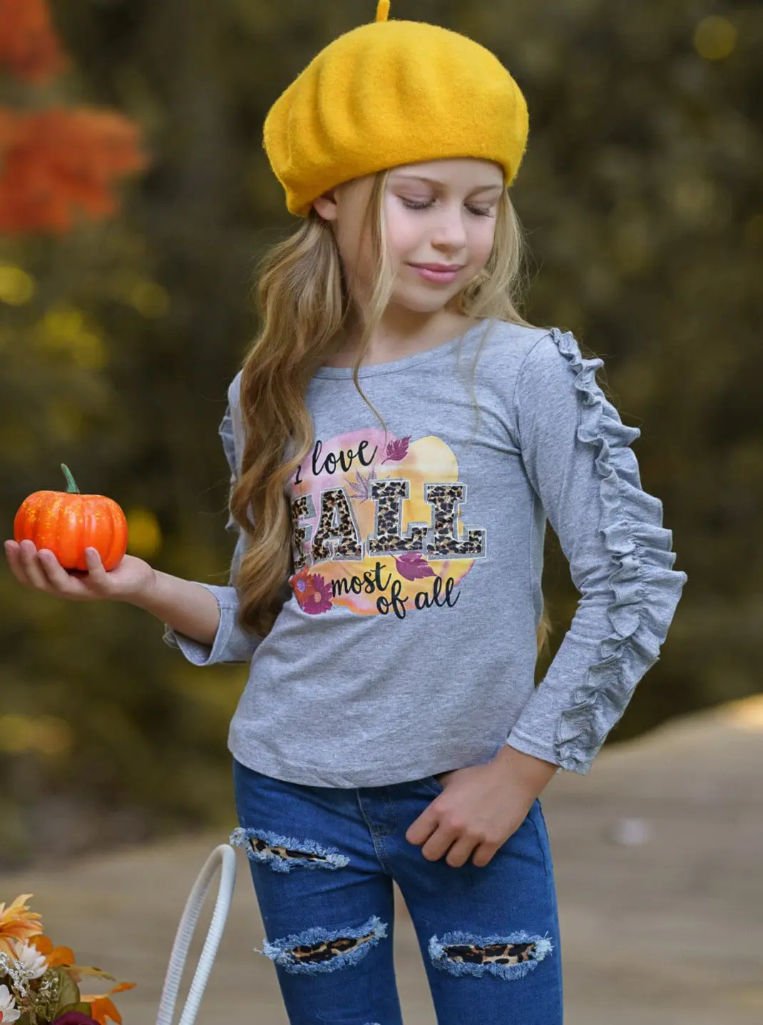 I Love Fall Most Of All Patched Jeans Set - Image 2