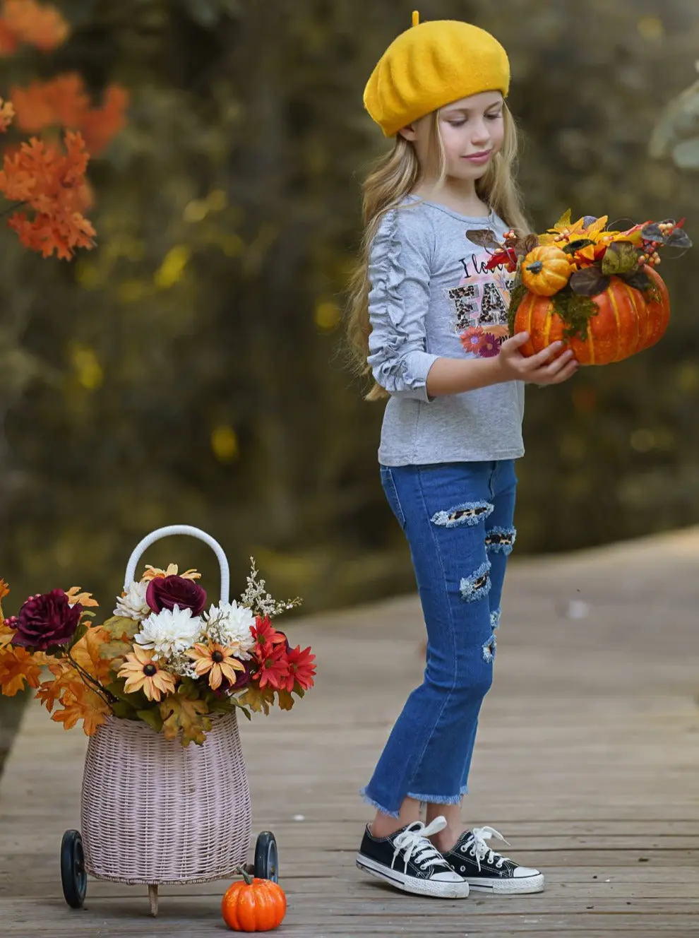 I Love Fall Most Of All Patched Jeans Set - Image 5