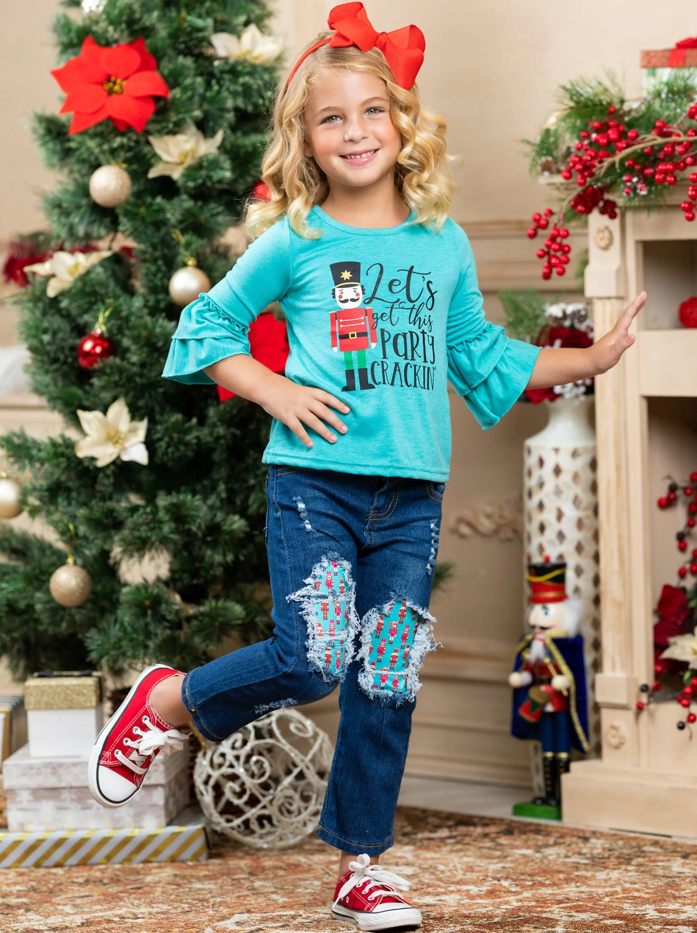 Let's Get This Party Crackin' Patched Jeans Set - Image 2