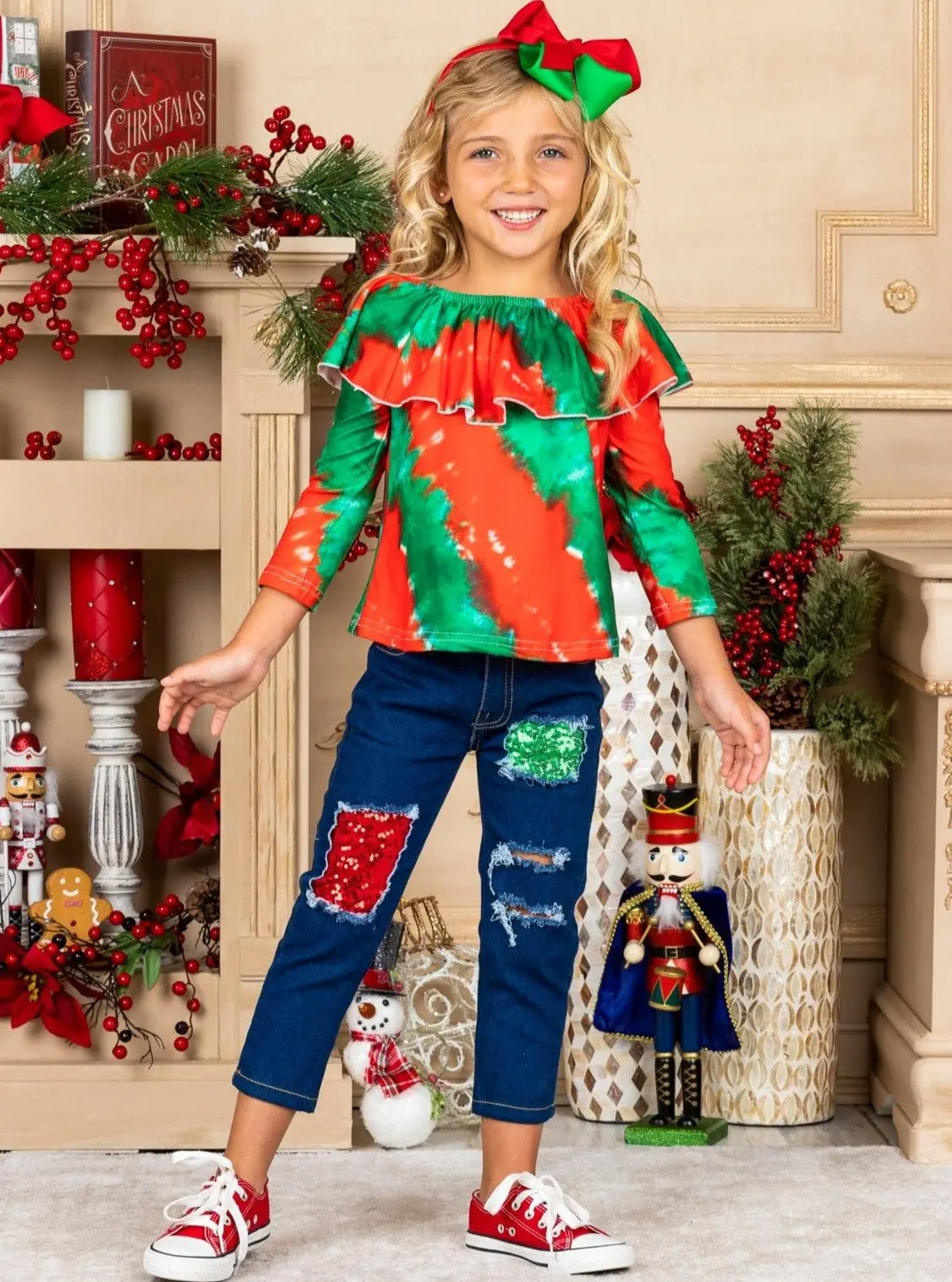 Mistletoe Tie Dye Sparkle Patched Jeans Set - Image 3