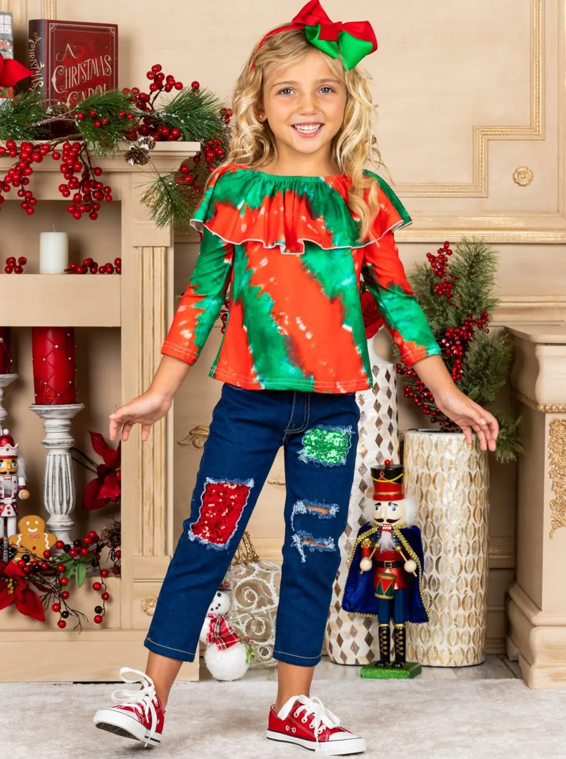Mistletoe Tie Dye Sparkle Patched Jeans Set - Image 4