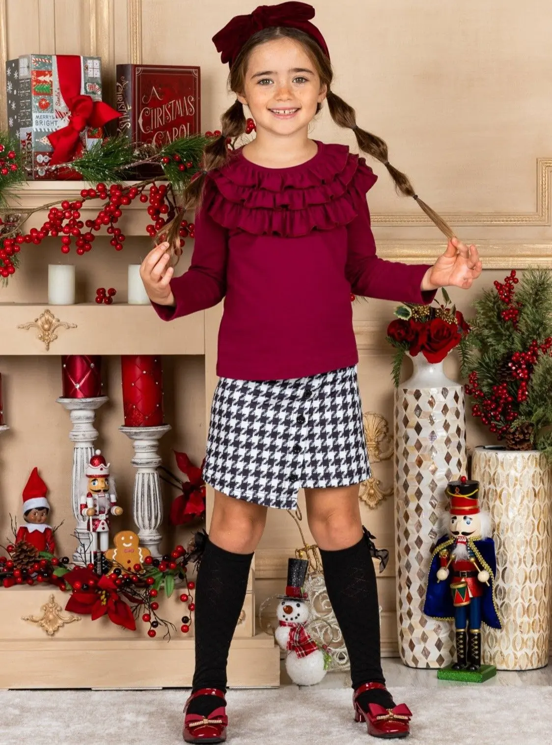 Preppy Houndstooth Print Skirt Set - Image 2
