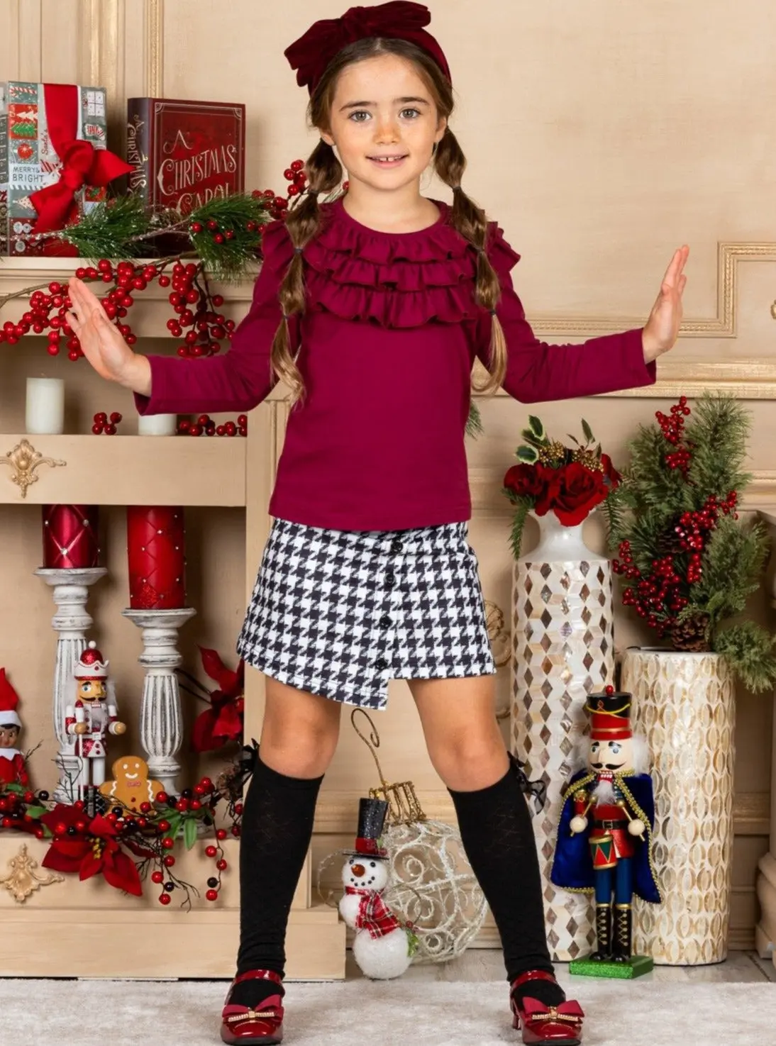 Preppy Houndstooth Print Skirt Set - Image 3