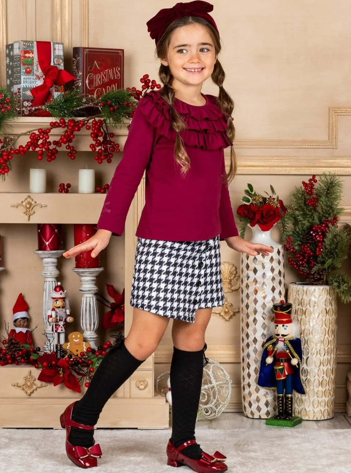 Preppy Houndstooth Print Skirt Set - Image 4