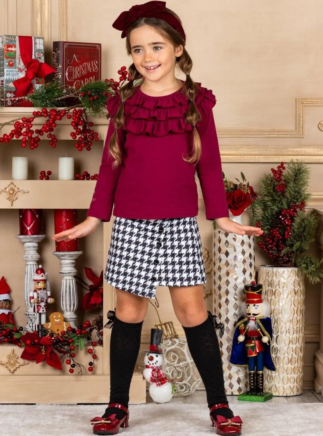 Preppy Houndstooth Print Skirt Set - Image 5