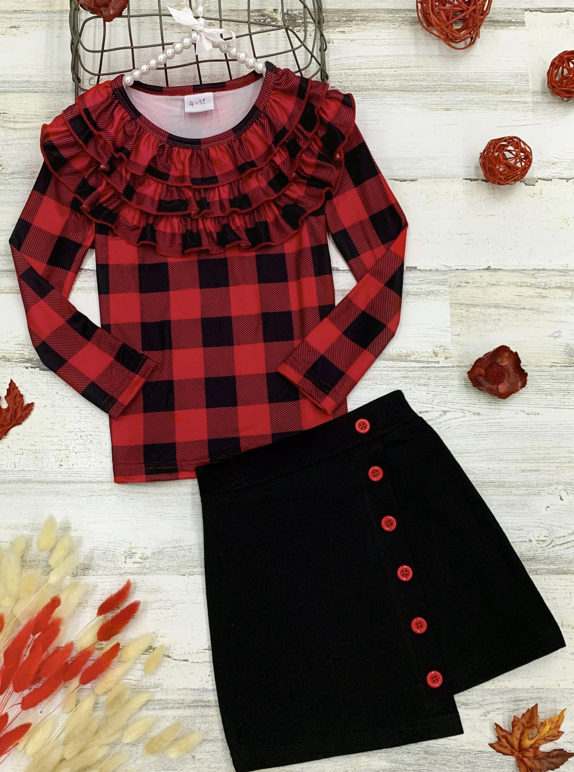 Proper Plaid Asymmetric Skirt Set - Image 3
