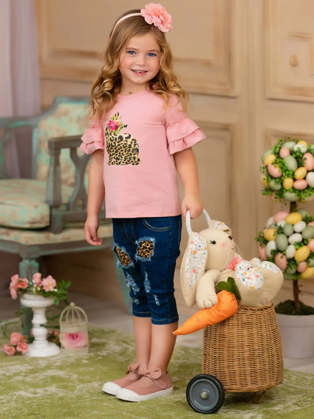 Some Bunny Loves Leopard Patched Denim Capris Set - Image 8