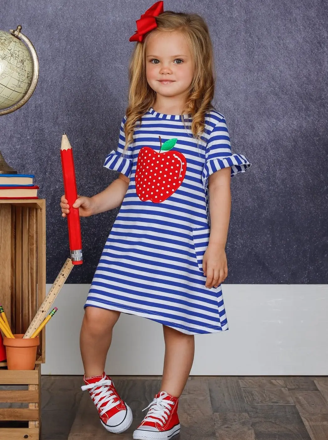 A is for Awesome Apple Striped Pocket Dress - Image 2