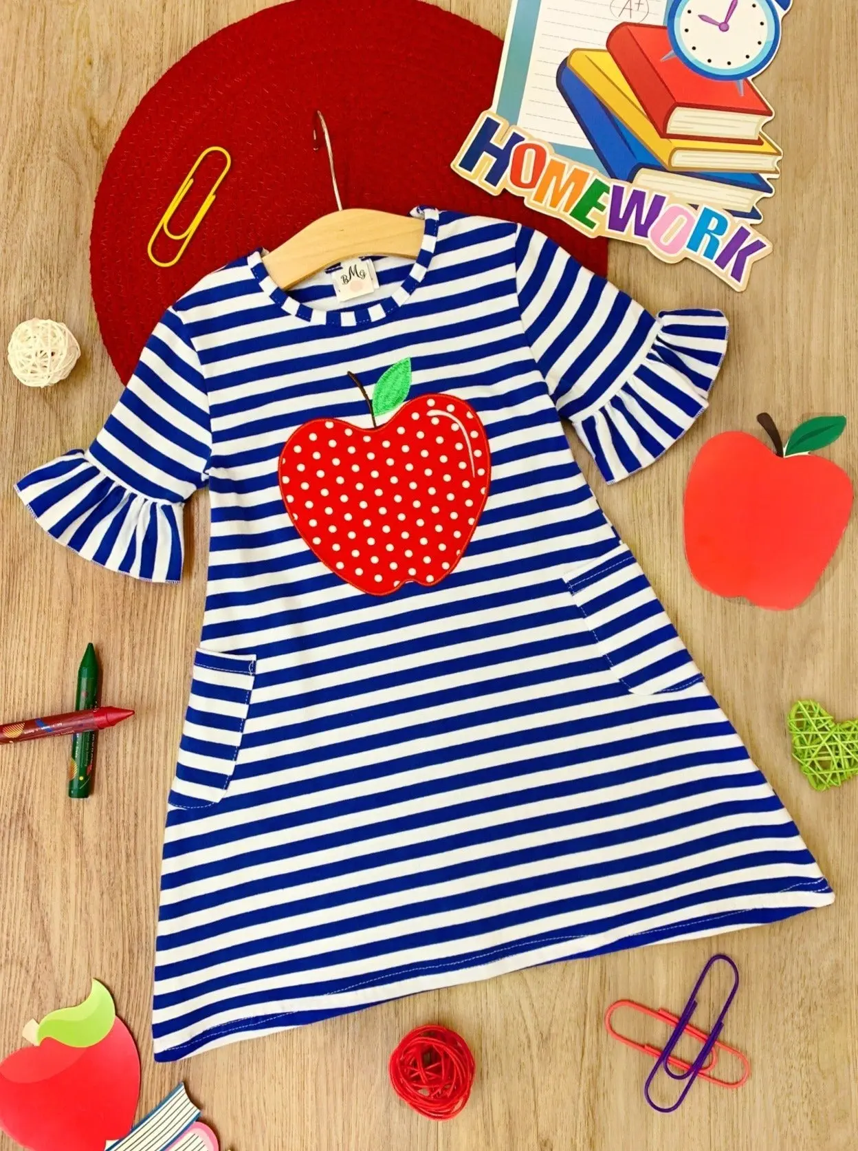 A is for Awesome Apple Striped Pocket Dress - Image 3