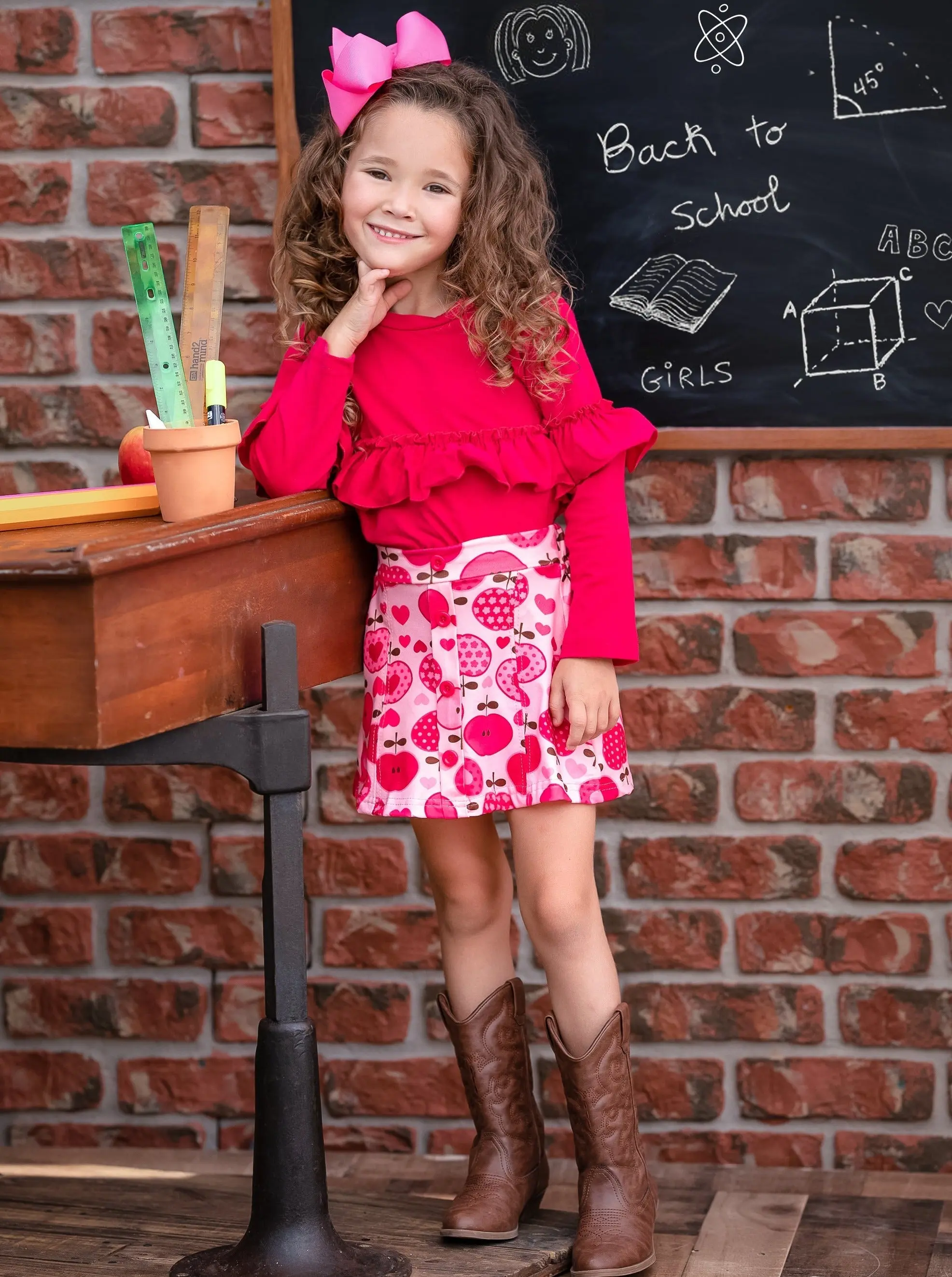 Make The Grade Ruffle Top and Apple Button Skirt Set - Image 2