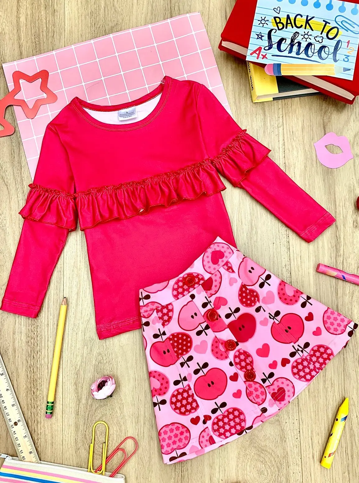 Make The Grade Ruffle Top and Apple Button Skirt Set - Image 3