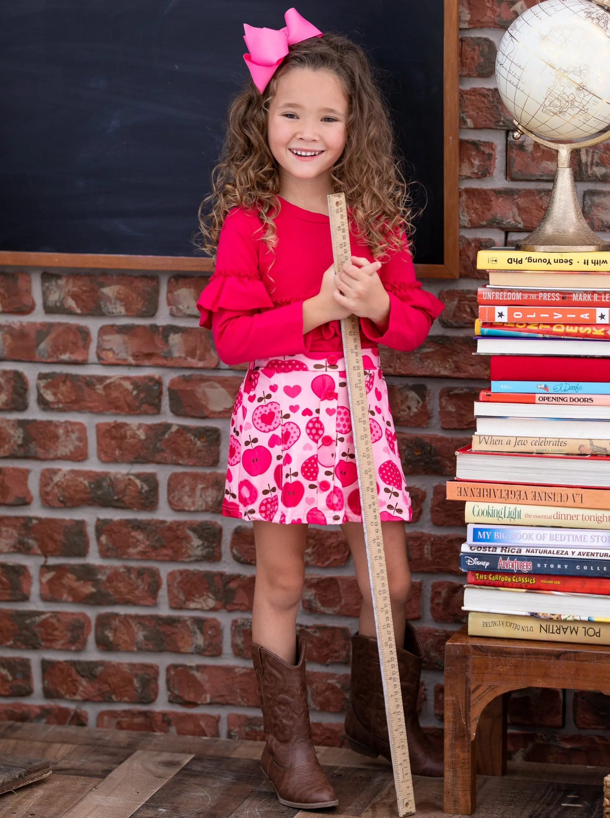 Make The Grade Ruffle Top and Apple Button Skirt Set - Image 5