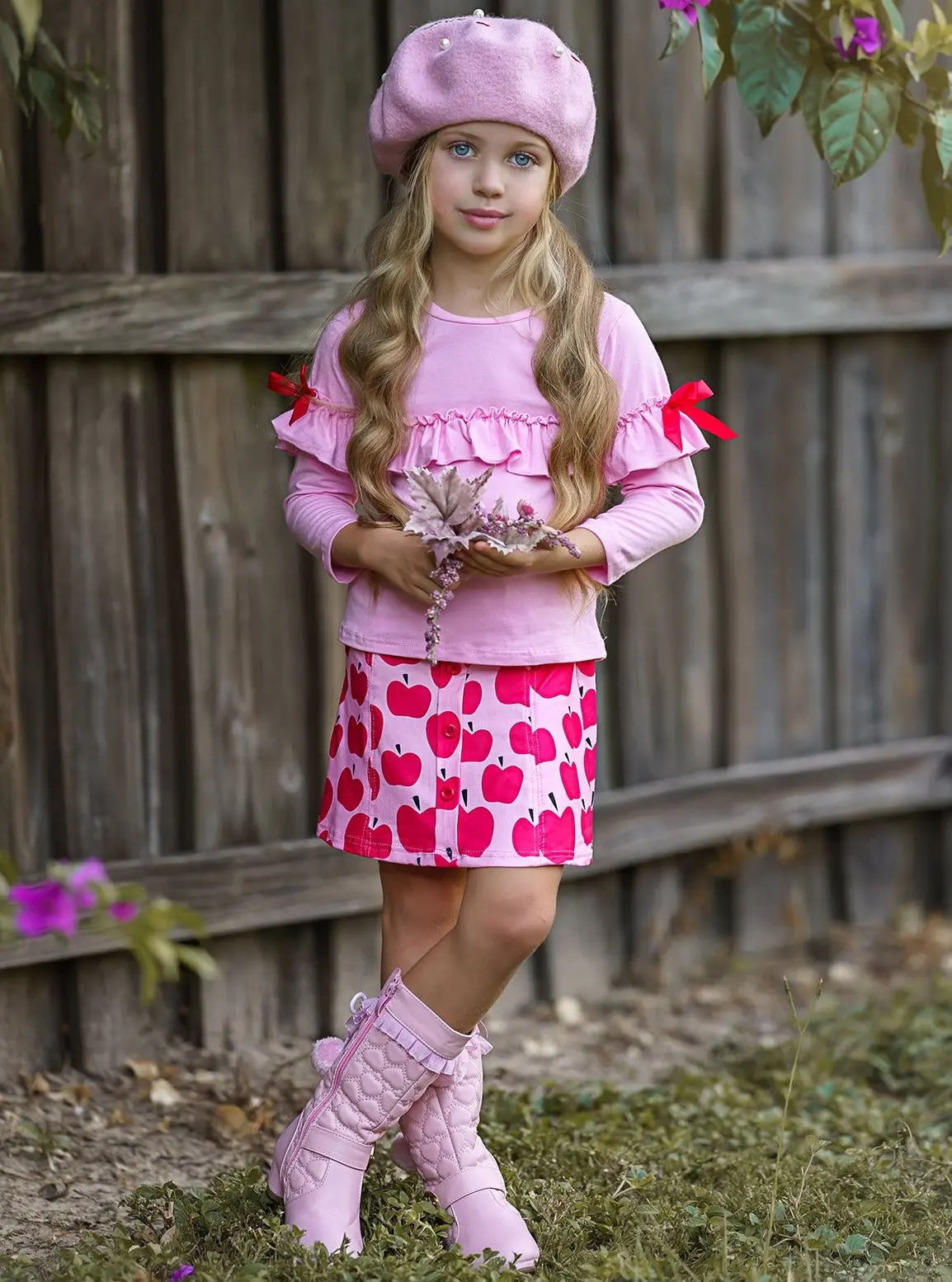 Make The Grade Ruffle Top and Apple Button Skirt Set - Image 7