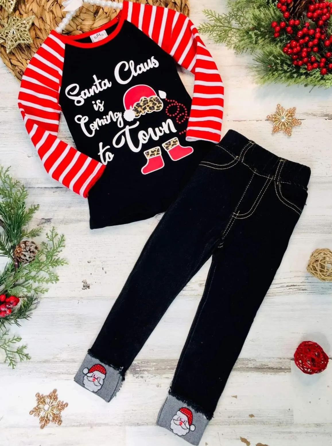Santa Claus Is Coming To Town Cuffed Jeans Set - Image 3