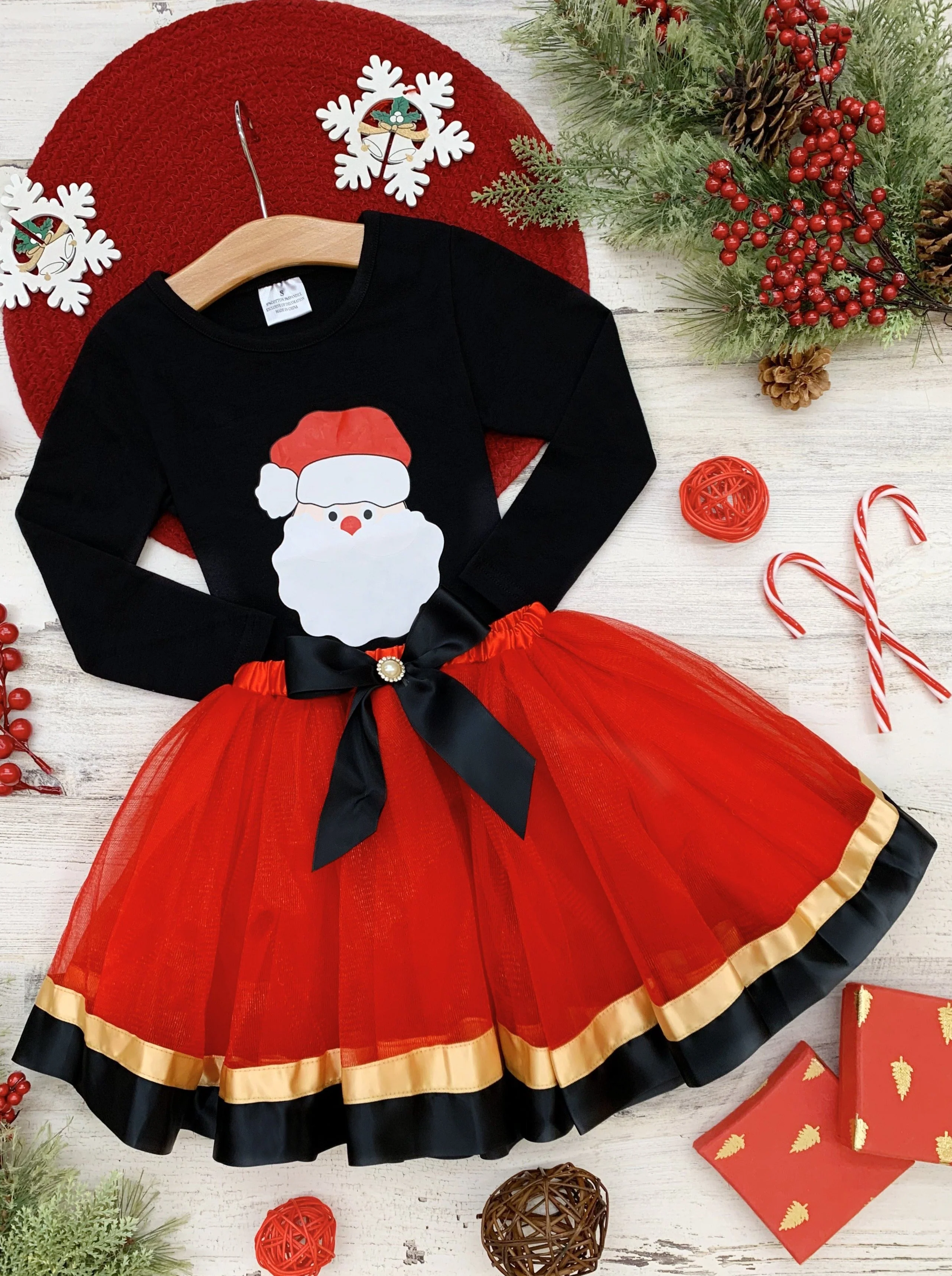 Santa Is Coming Satin Hem Tutu Skirt Set - Image 2