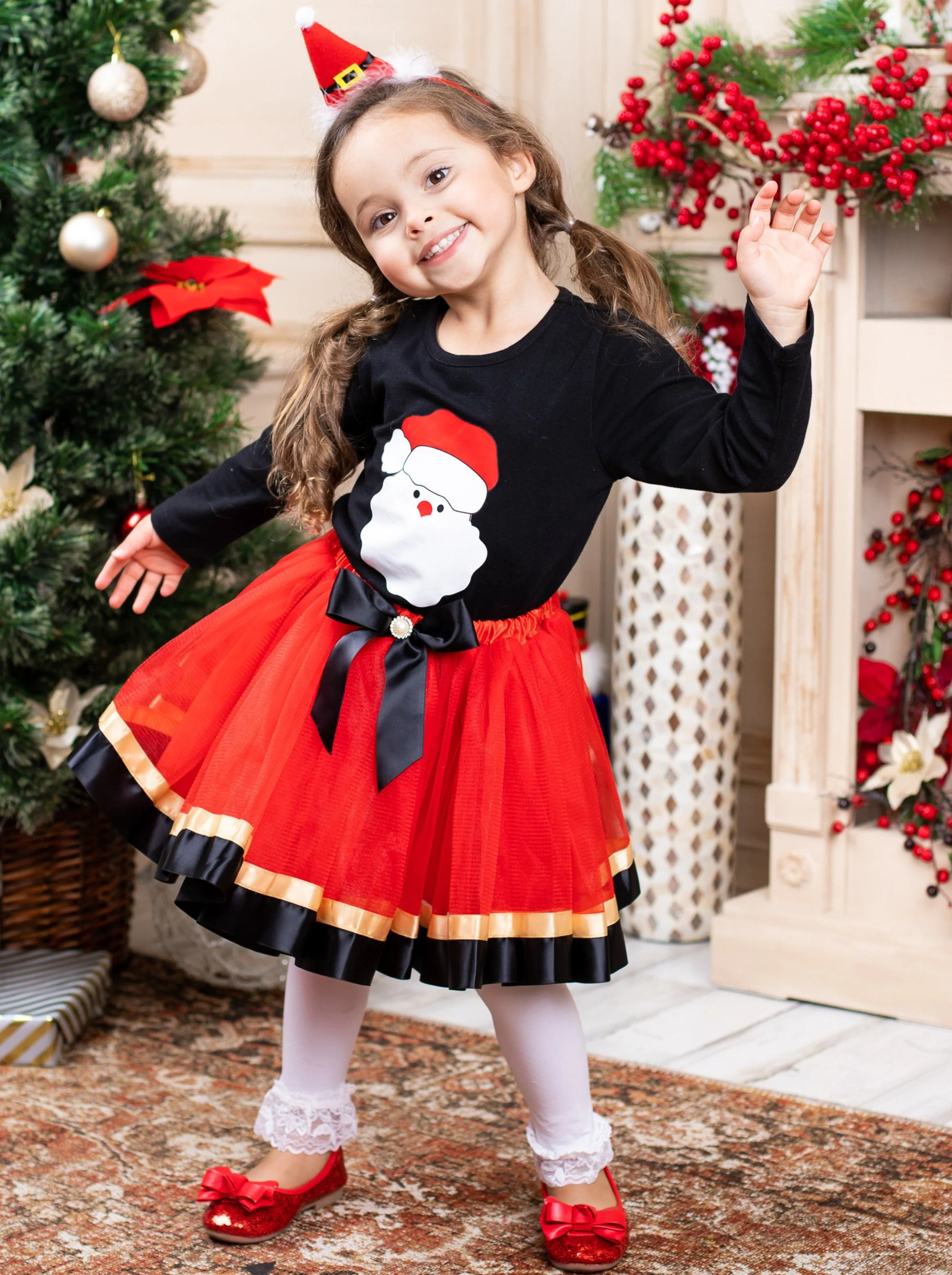 Santa Is Coming Satin Hem Tutu Skirt Set - Image 3