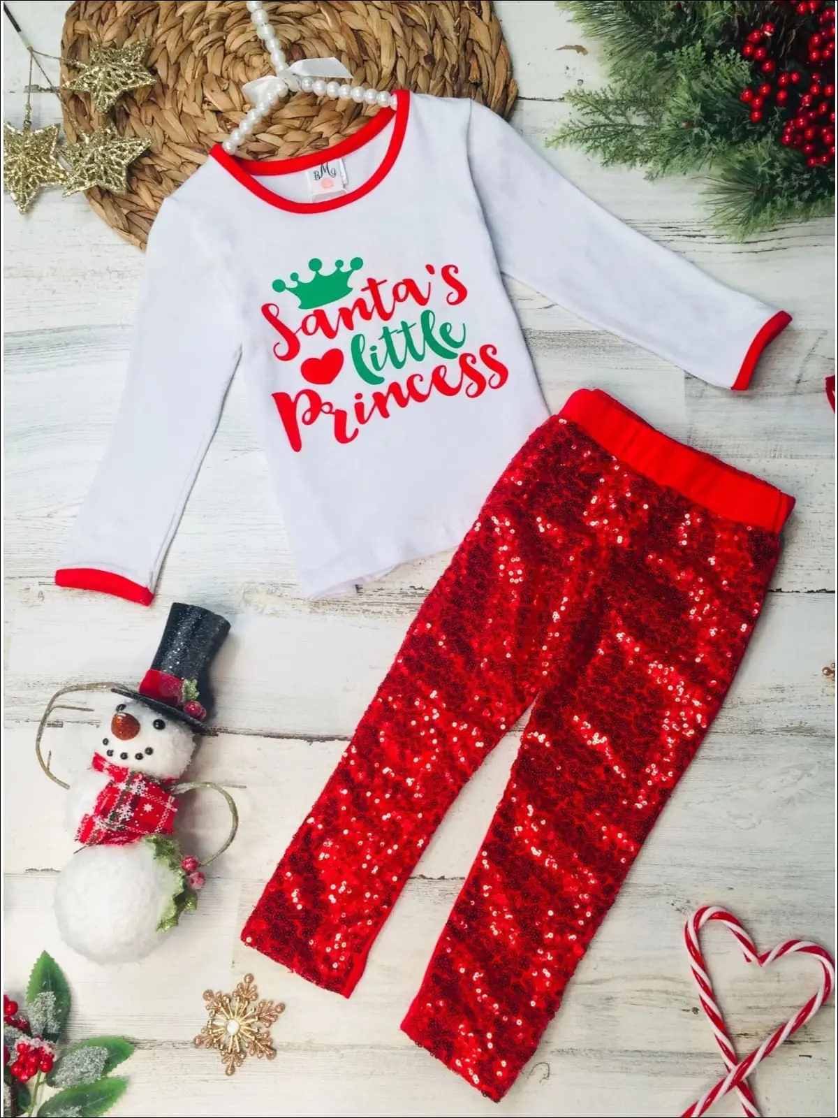 Santa's Little Princess Sequin Legging Set - Image 3
