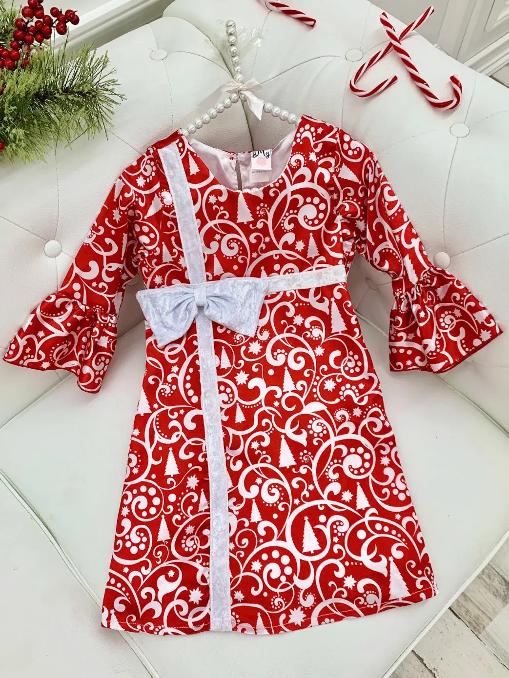 Girls Bell Sleeve Cross Over Bow Present Dress - Image 2