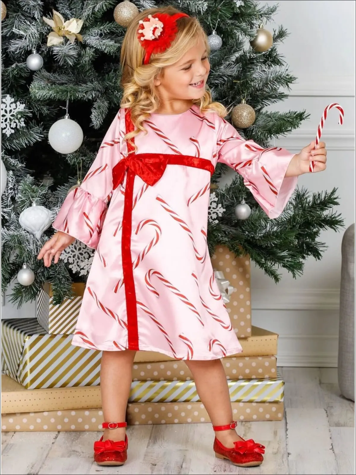 Girls Bell Sleeve Cross Over Bow Present Dress - Image 3