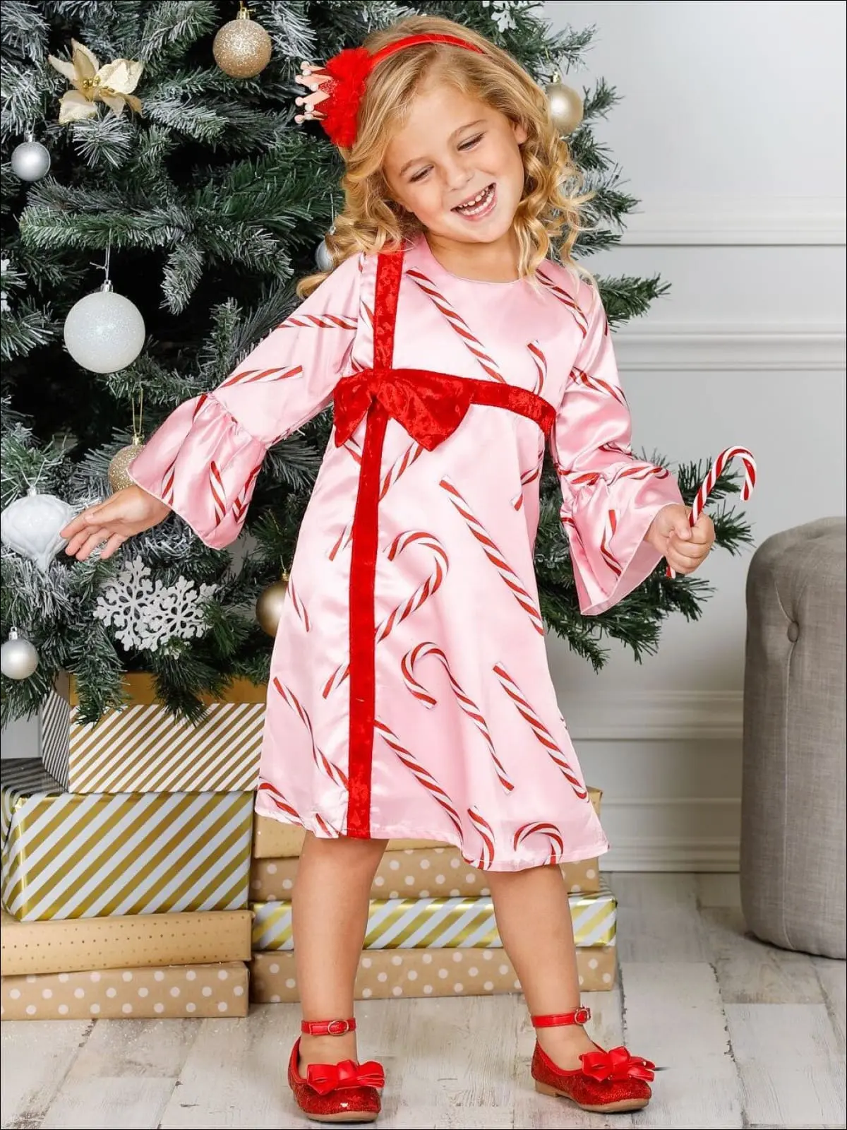 Girls Bell Sleeve Cross Over Bow Present Dress - Image 4