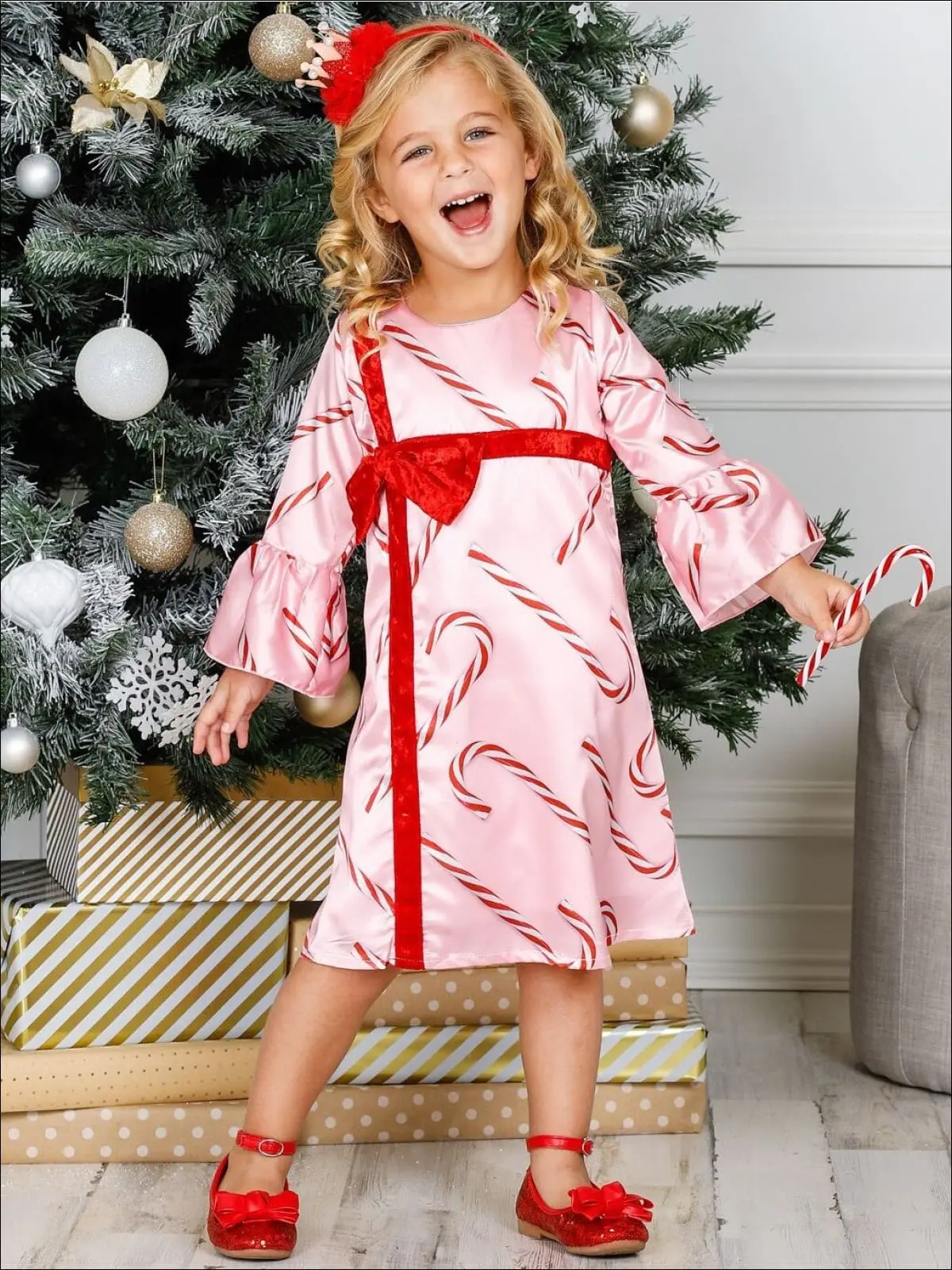 Girls Bell Sleeve Cross Over Bow Present Dress - Image 5