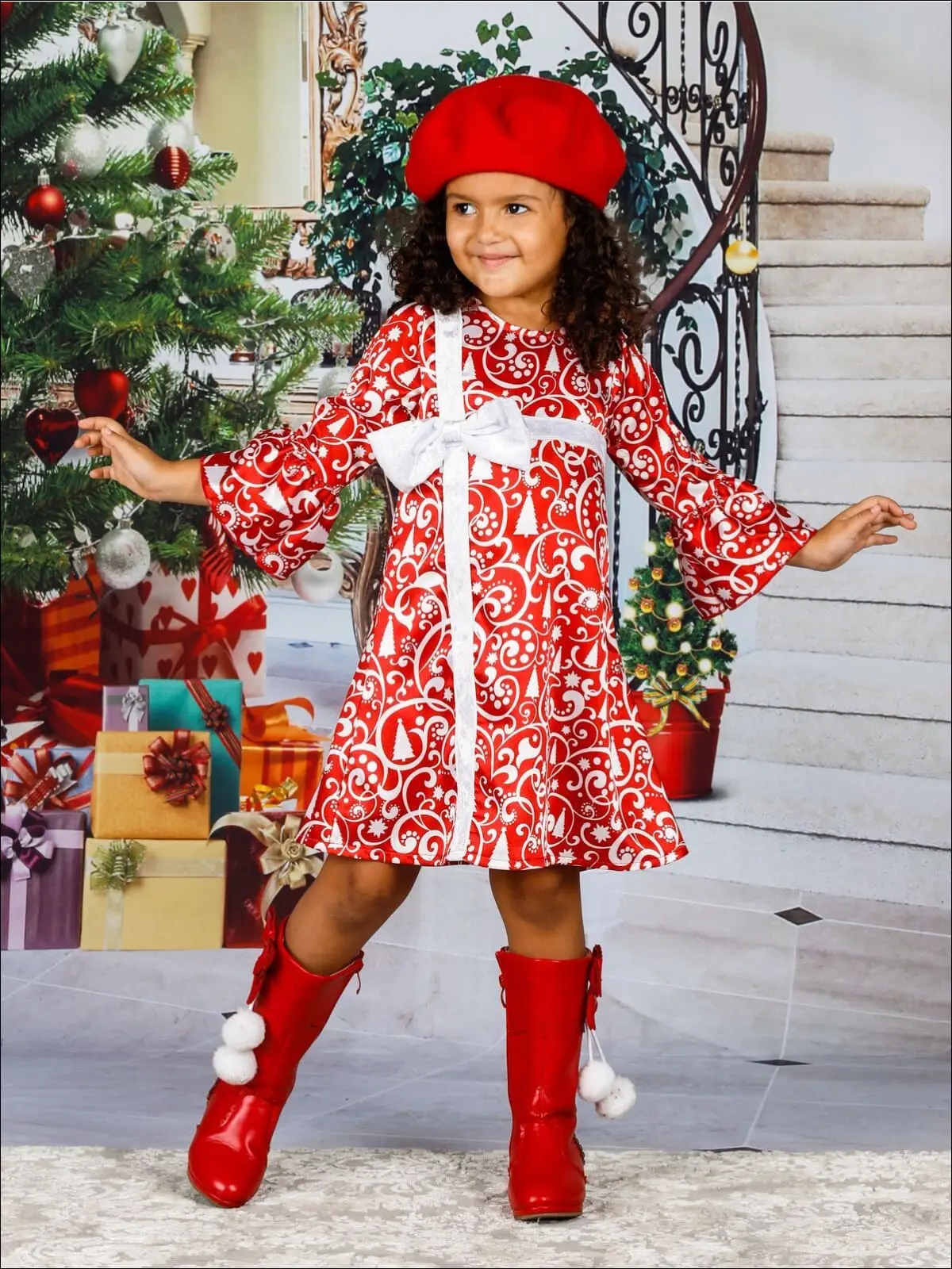 Girls Bell Sleeve Cross Over Bow Present Dress - Image 6