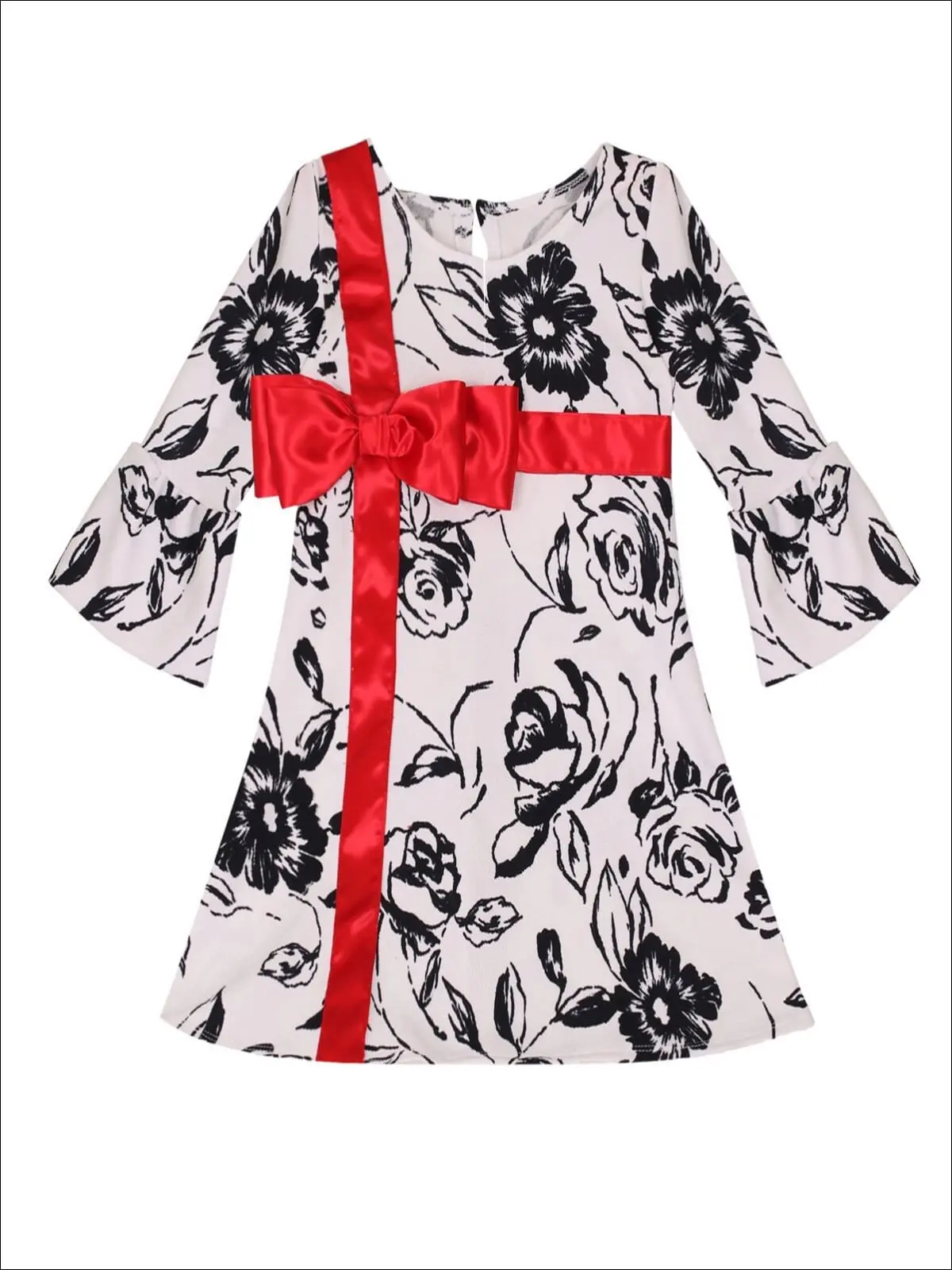Girls Bell Sleeve Cross Over Bow Present Dress - Image 8