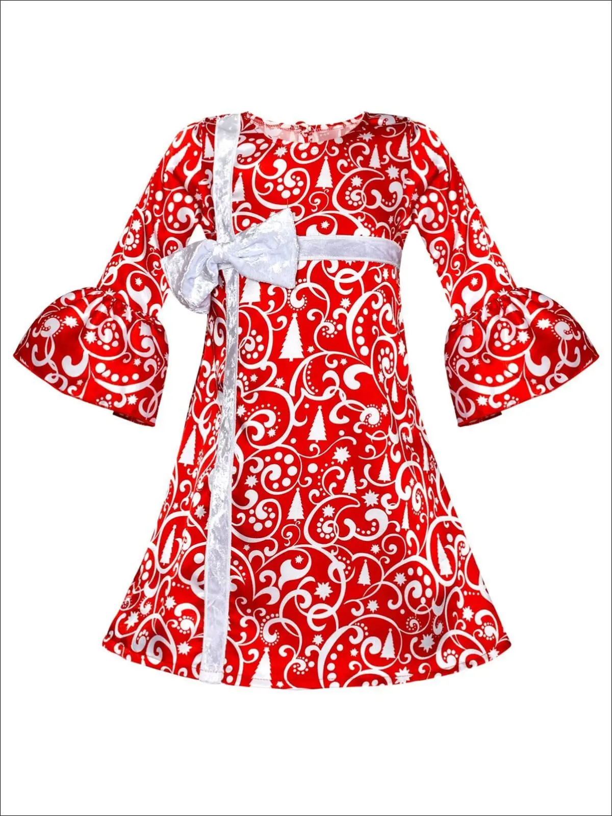 Girls Bell Sleeve Cross Over Bow Present Dress - Image 9