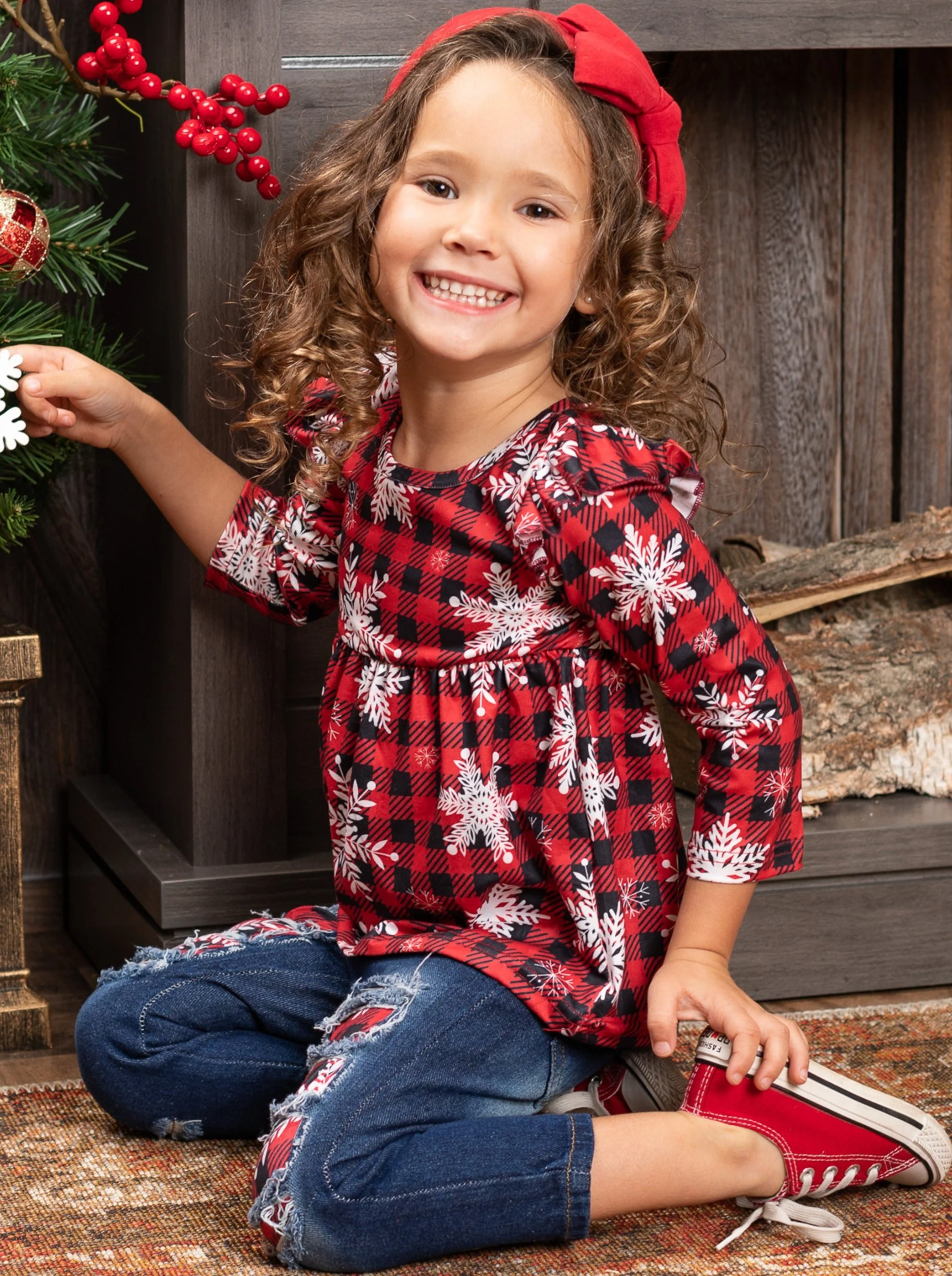 Say It Ain't Snow Plaid Patched Jeans Set - Image 3