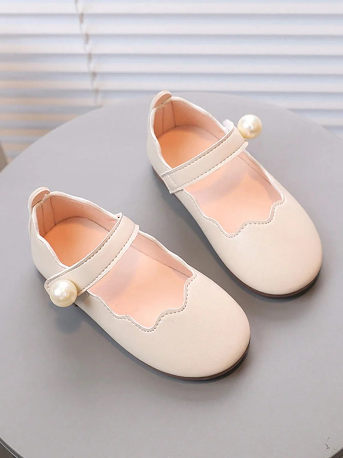 Girls Scalloped Mary Jane Flats with Pearl Detail By Liv and Mia - Image 2