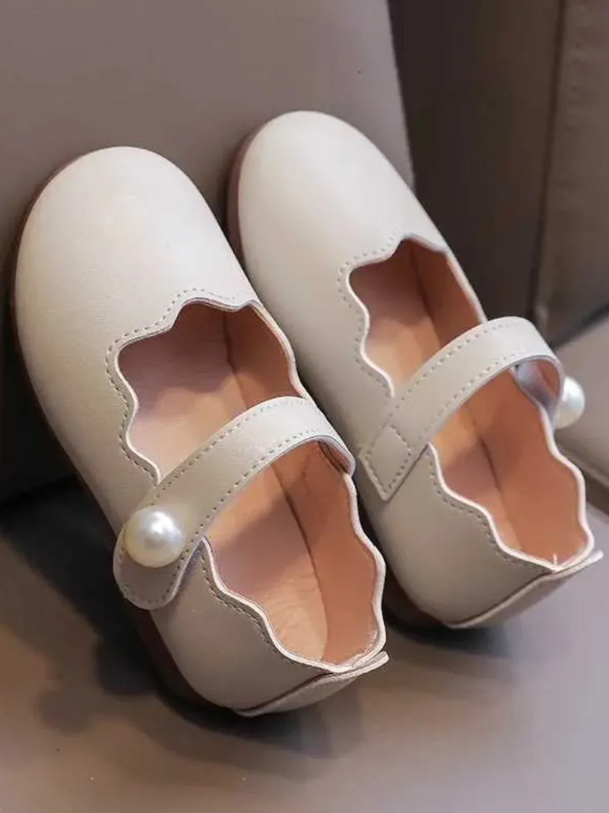 Girls Scalloped Mary Jane Flats with Pearl Detail By Liv and Mia - Image 3