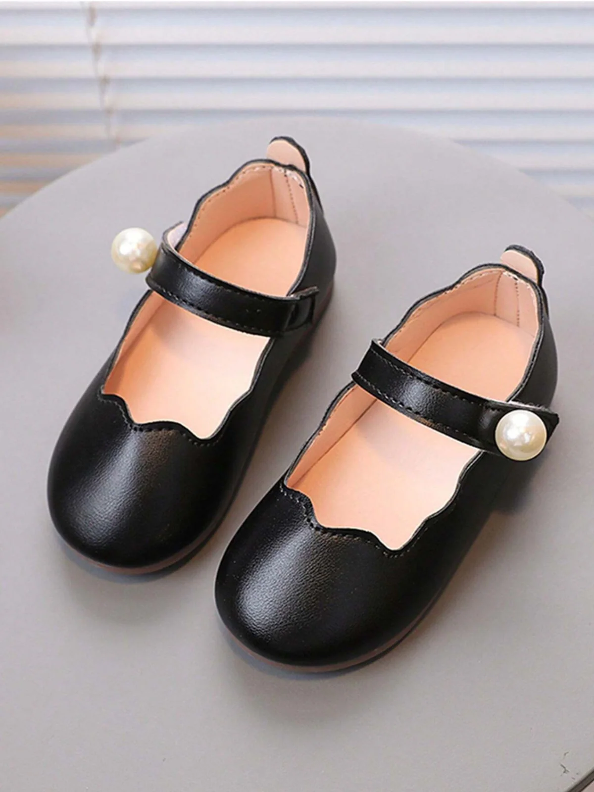 Girls Scalloped Mary Jane Flats with Pearl Detail By Liv and Mia - Image 4