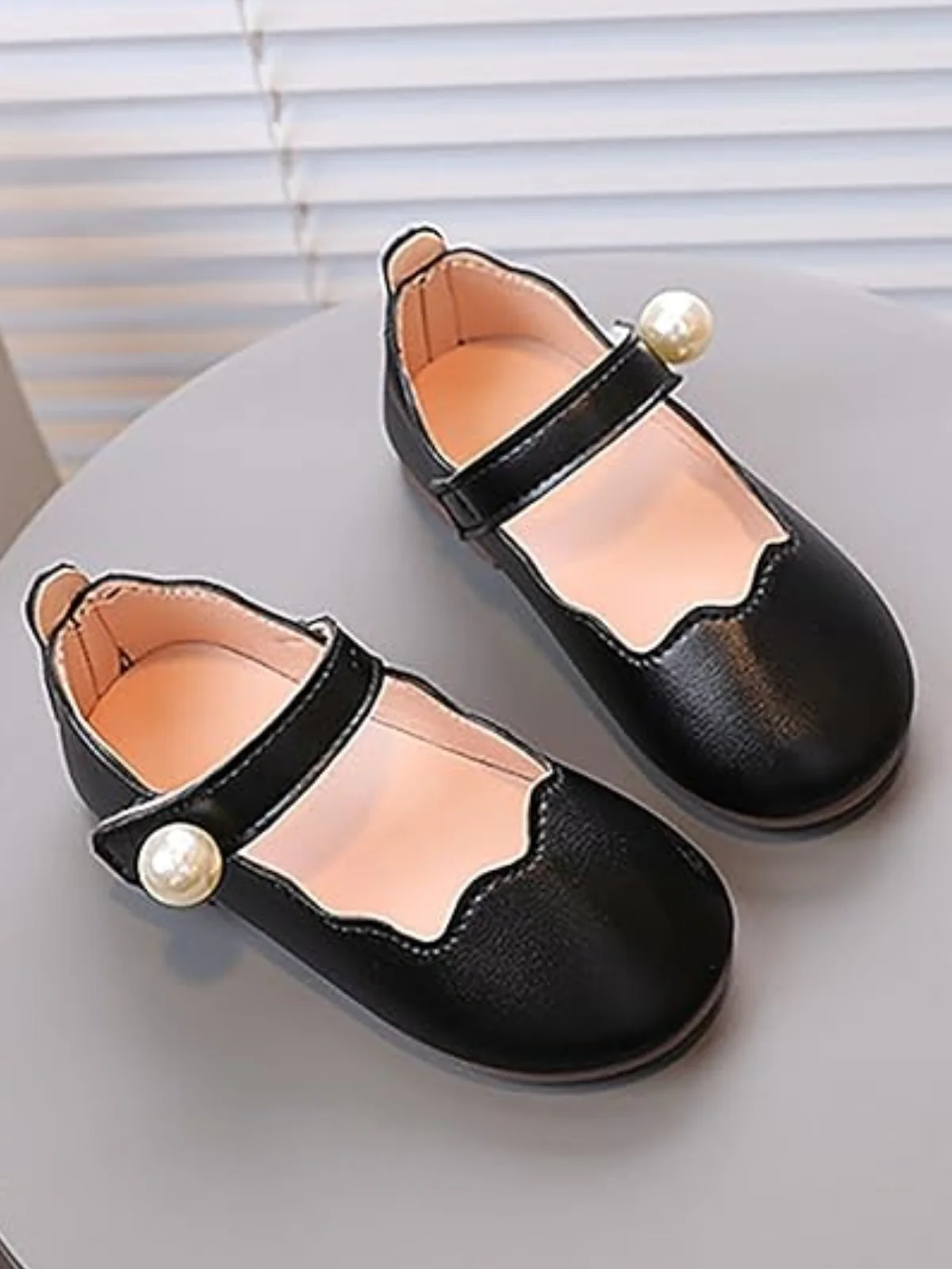 Girls Scalloped Mary Jane Flats with Pearl Detail By Liv and Mia - Image 5