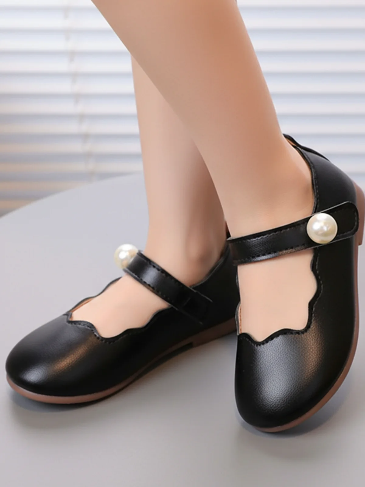 Girls Scalloped Mary Jane Flats with Pearl Detail By Liv and Mia - Image 6