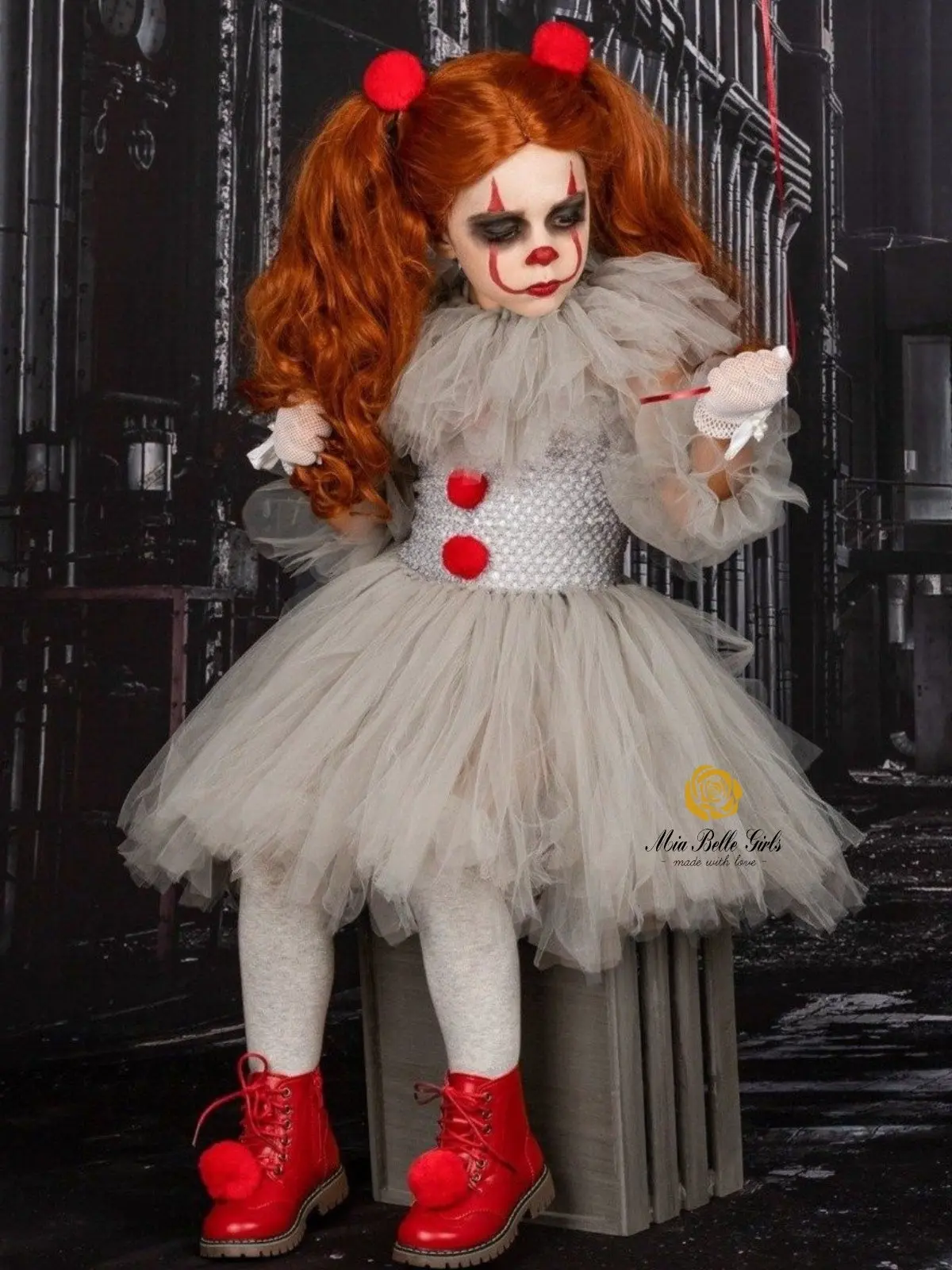 Girls Scary Clown Penny Tutu 4-Piece Costume Dress - Image 2