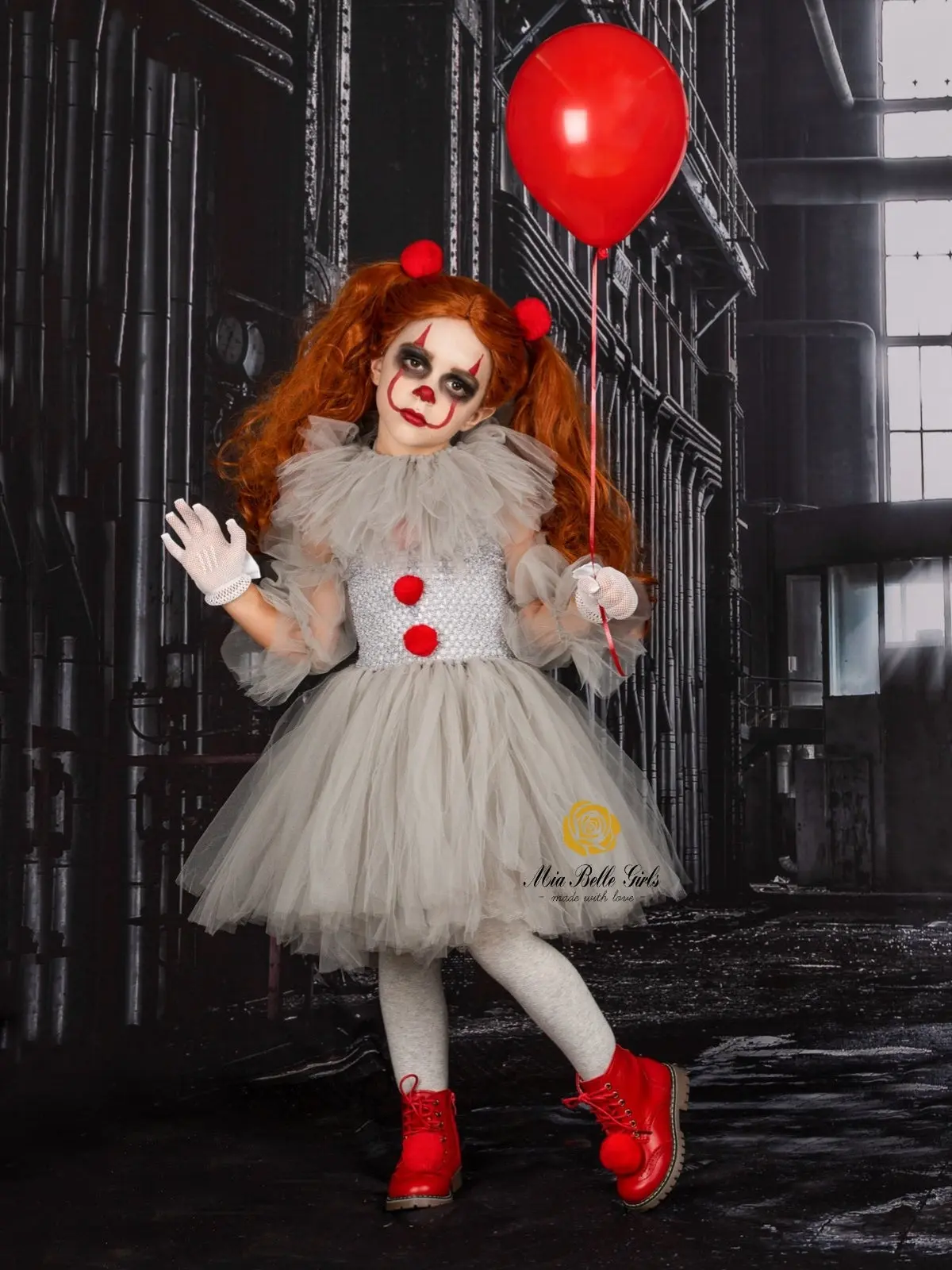 Girls Scary Clown Penny Tutu 4-Piece Costume Dress - Image 3