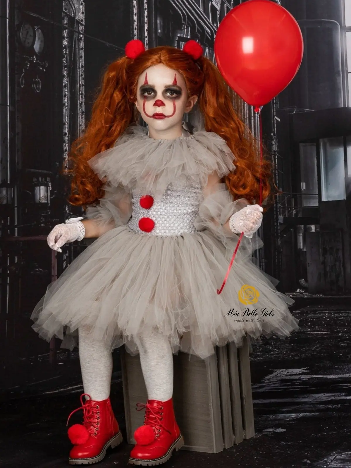 Girls Scary Clown Penny Tutu 4-Piece Costume Dress - Image 4