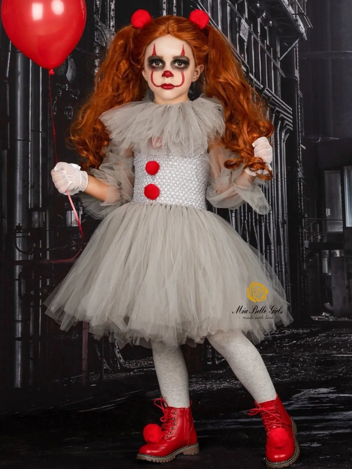 Girls Scary Clown Penny Tutu 4-Piece Costume Dress - Image 5
