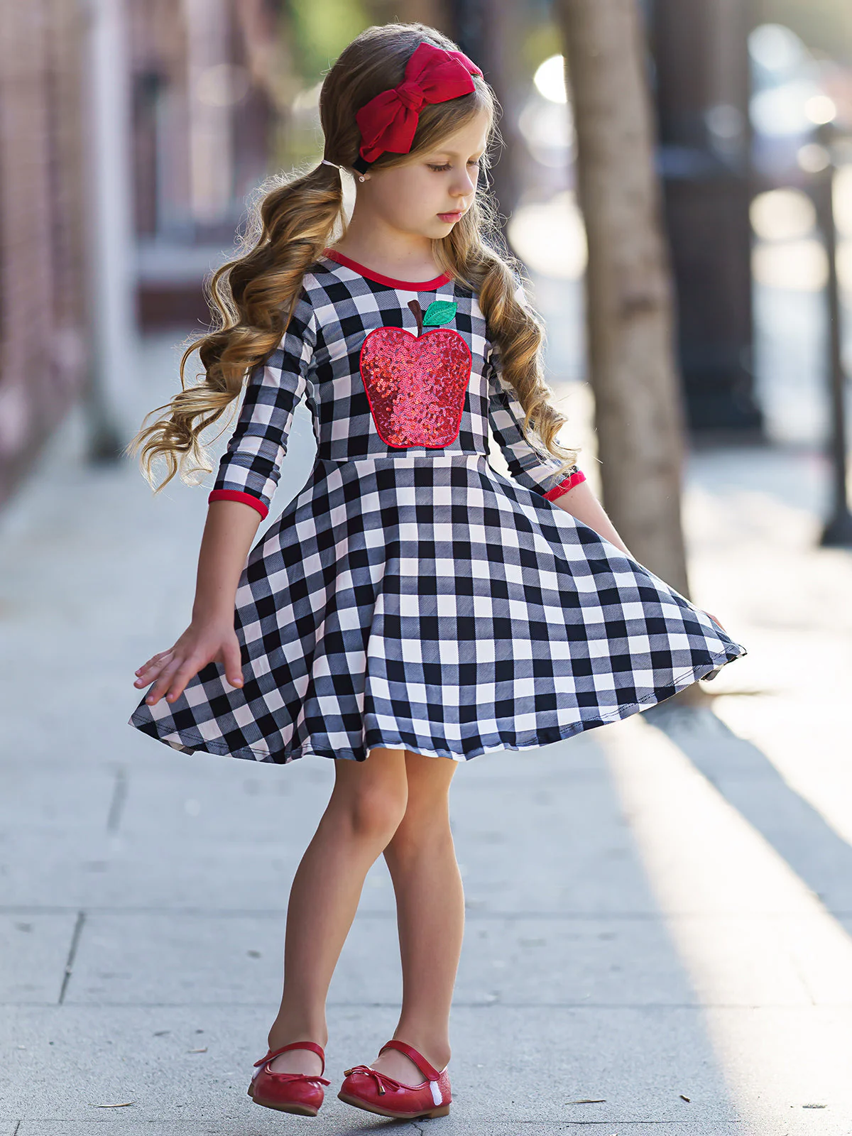 Apple Shine Sequin Scoop Back Plaid Dress - Image 3