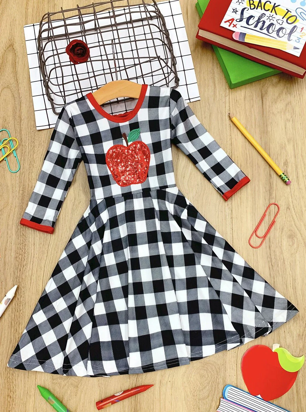 Apple Shine Sequin Scoop Back Plaid Dress - Image 6