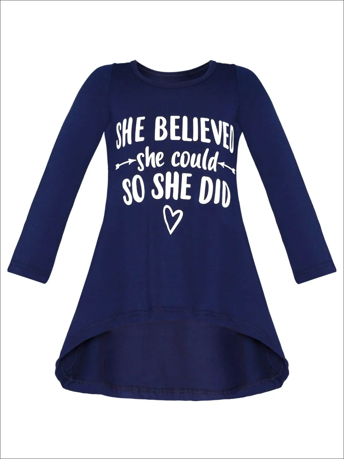 Girls "She Believed She Could So She Did" Hi-Lo Long Sleeve Graphic Statement Top - Image 2