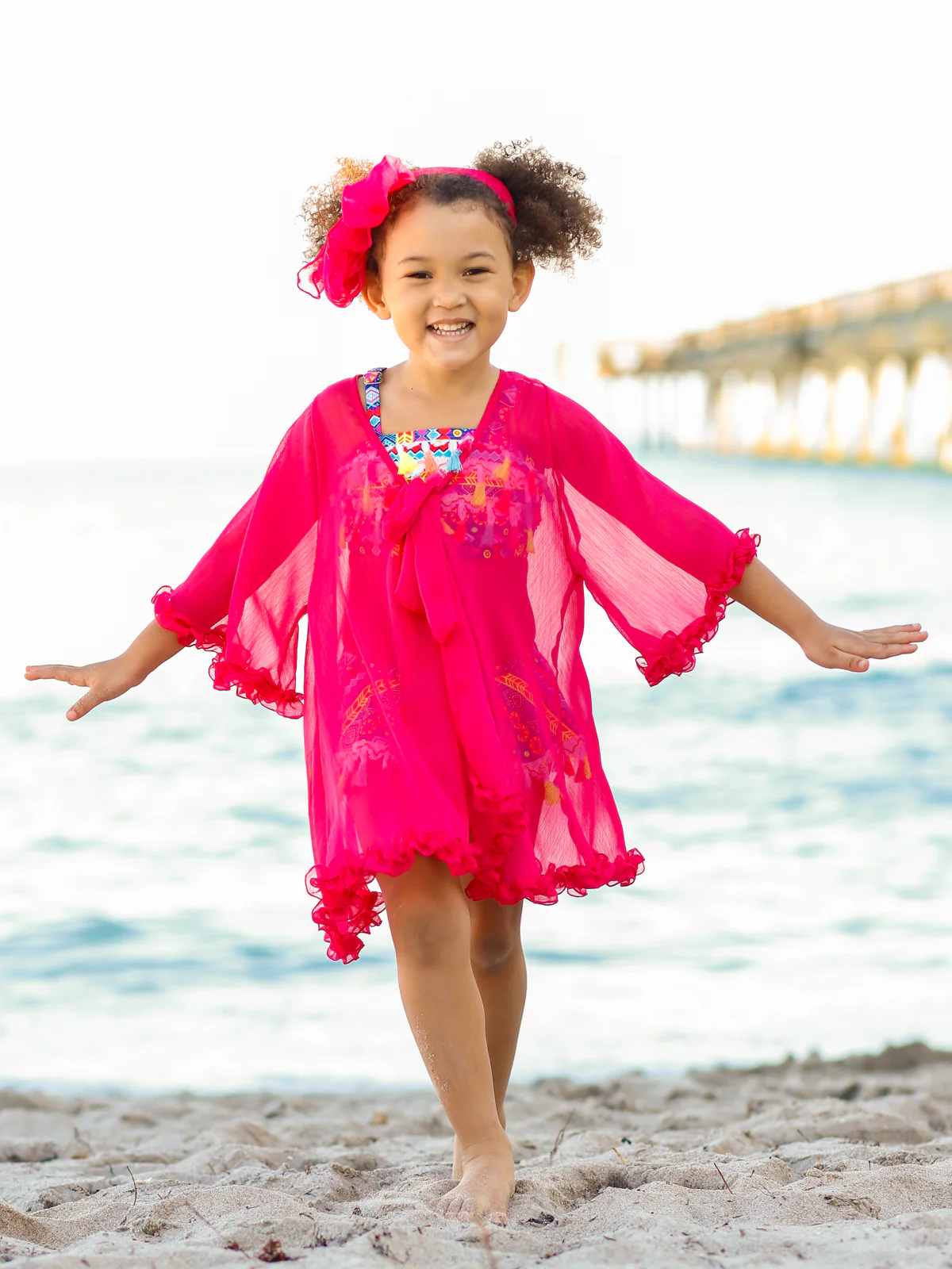 Girls Sheer Kaftan Ruffle Cover-Up - Image 2