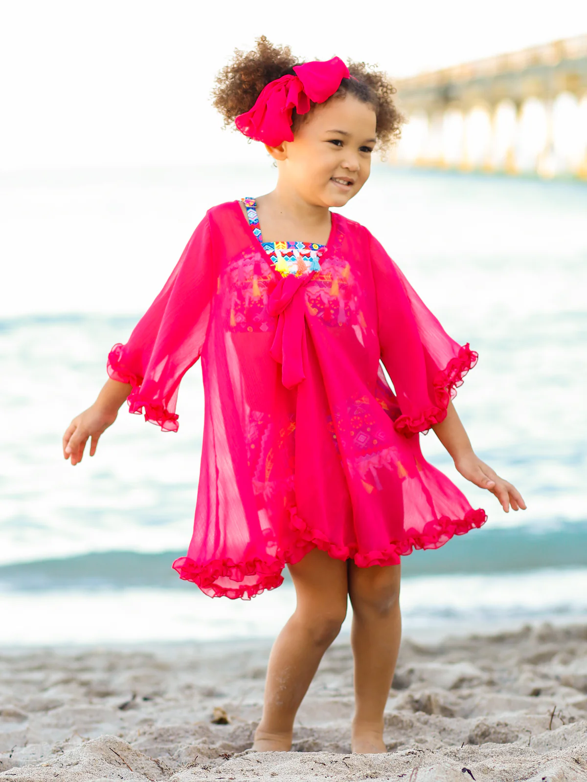 Girls Sheer Kaftan Ruffle Cover-Up - Image 3