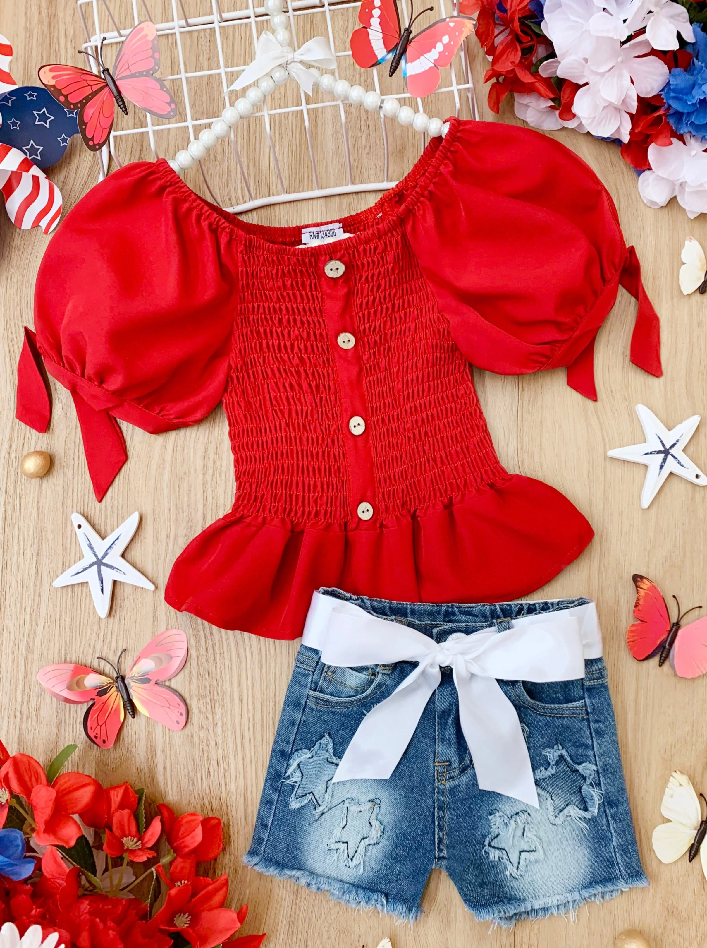 She's a Firework Star Patched Shorts Set - Image 3