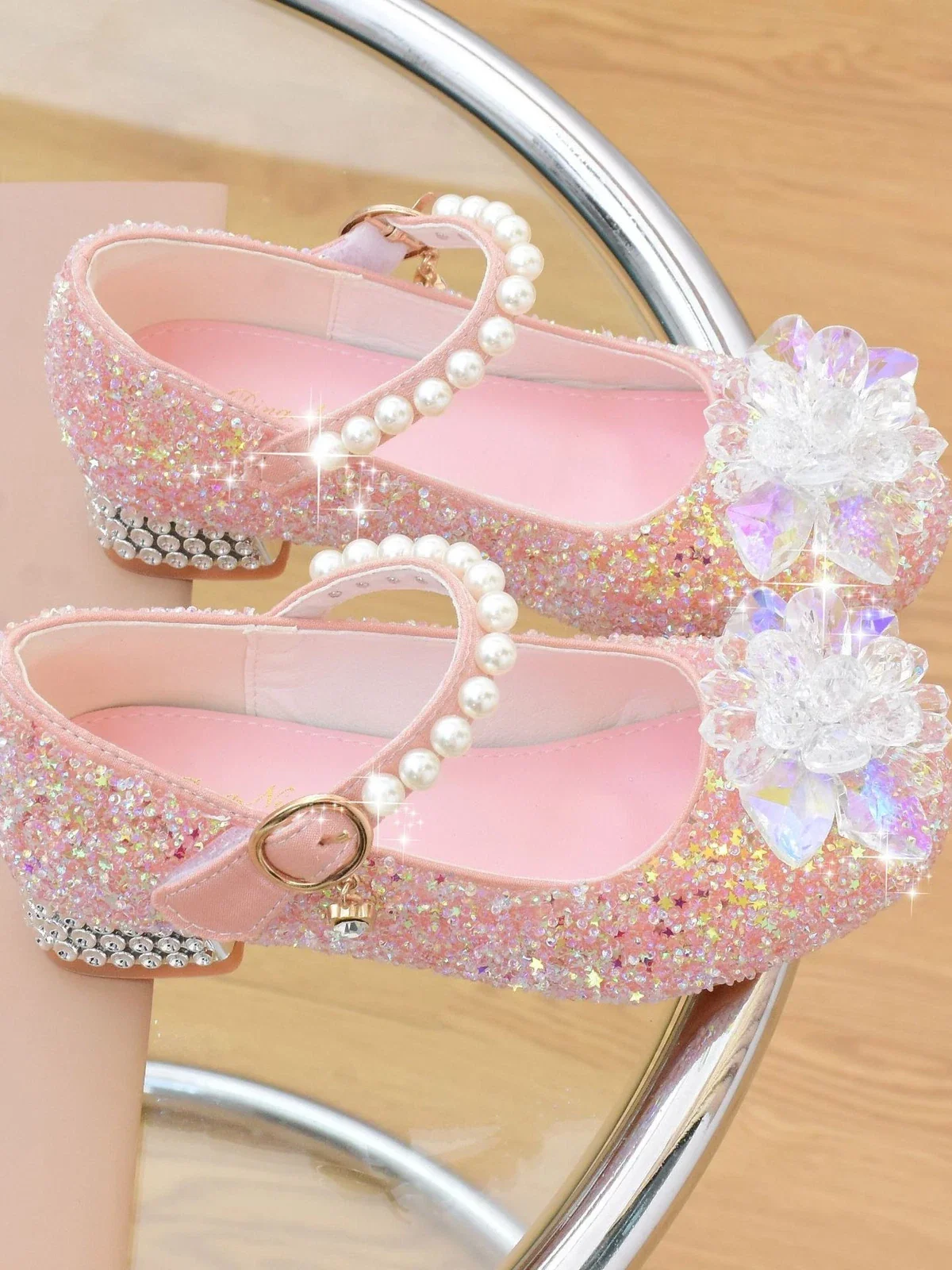Enchanted Girl Pearl Strap Sparkling Mary Jane Shoes By Liv and Mia - Image 2