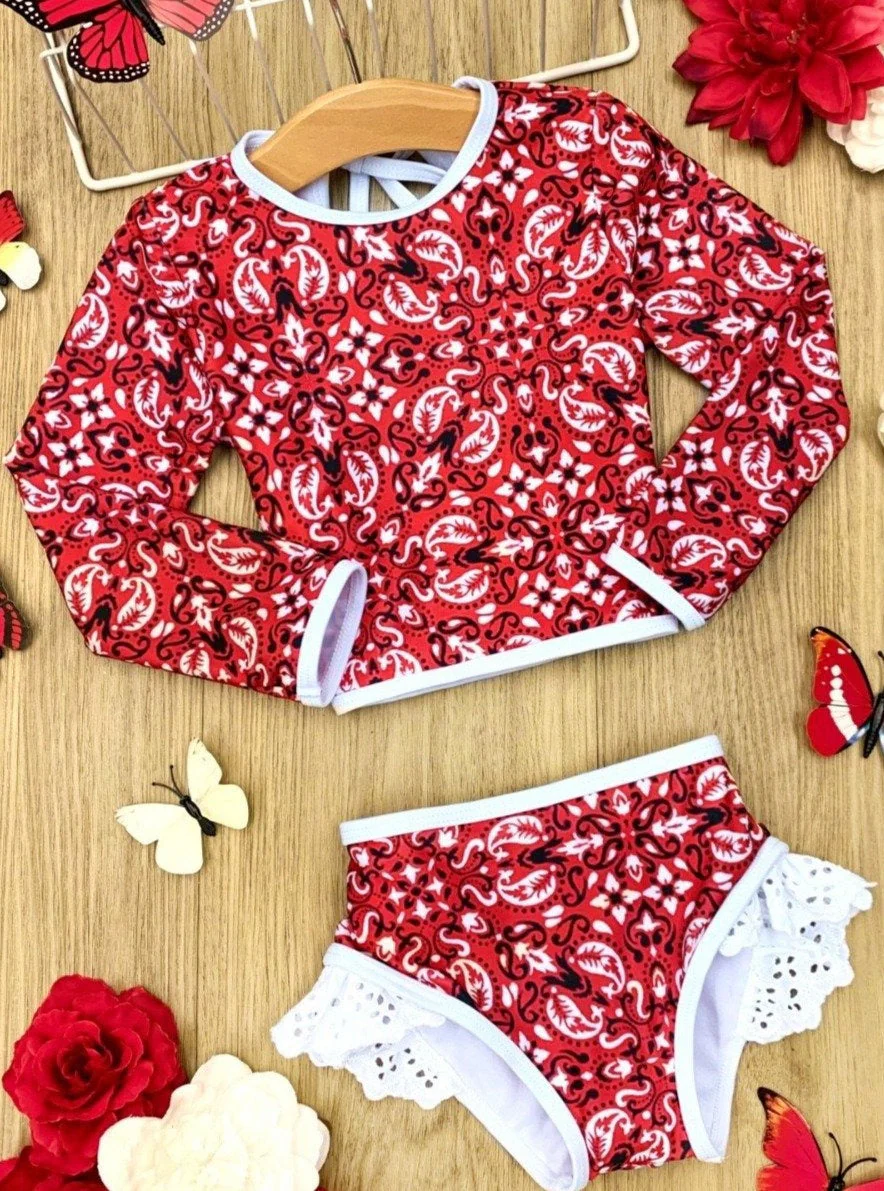 Paisley Poolside Rash Guard Two Piece Swimsuit - Image 3