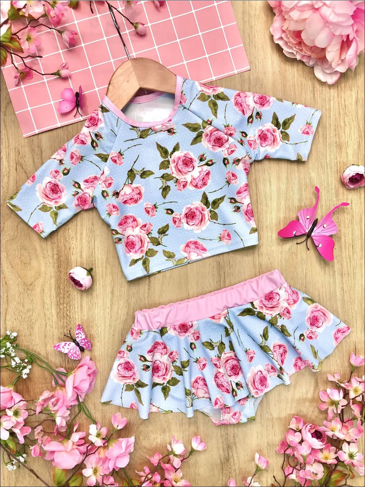 Rose Bud Beauty Rash Guard Two Piece Swimsuit - Image 2