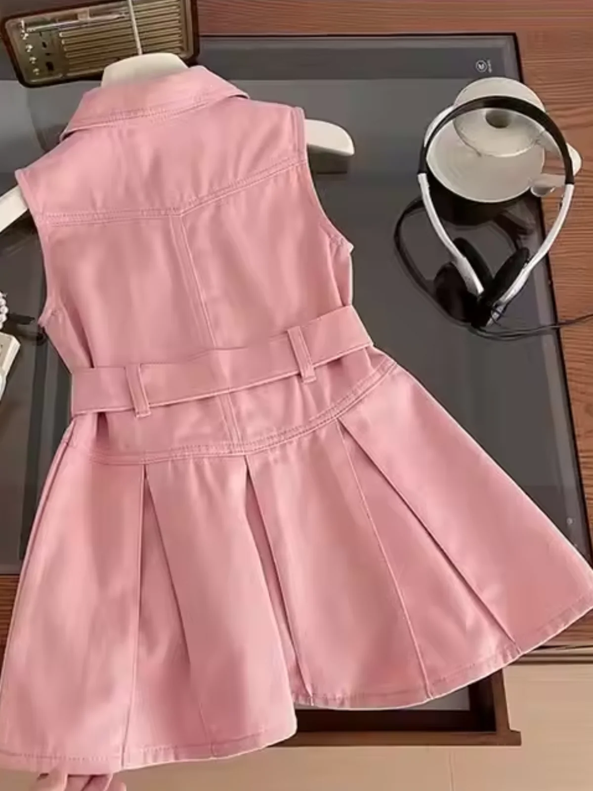 Pink Chic Denim Pleated Dress - Image 2